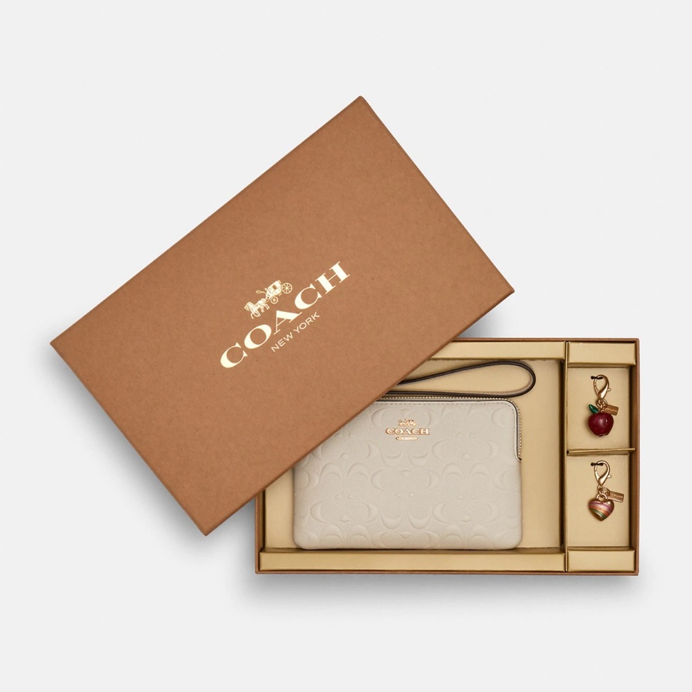 Boxed Corner Zip Wristlet In Signature Leather